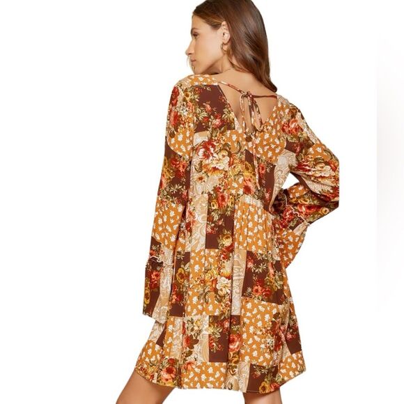 Andree By Unit Savanna Jane Floral Patchwork Babydoll Dress Womens Size Small - Picture 2 of 12